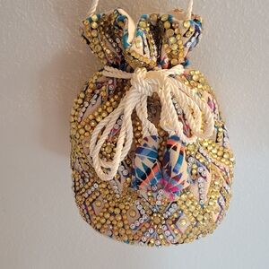 Vintage Ranee's Gold and Multicolor Beaded Drawstring Bag